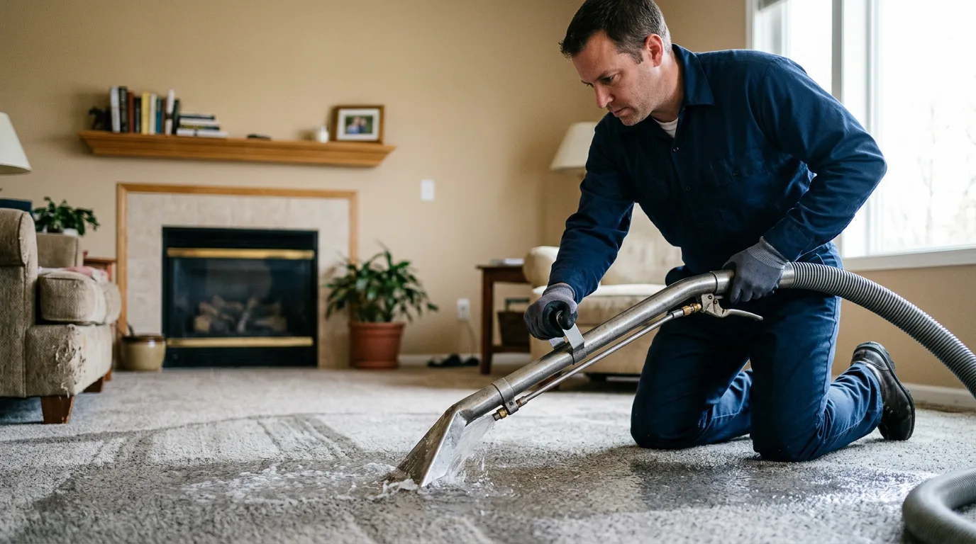 Water damage restoration technician working near Lakewood, OH